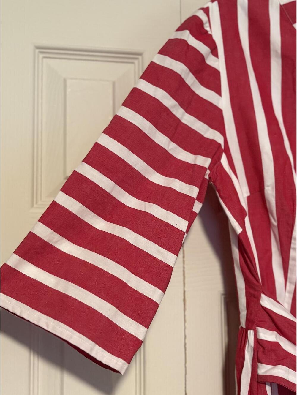 Cremieux Red White Stripe Shirt Dress Cottagecore Coastal Grandmother Americana - Picture 5 of 7